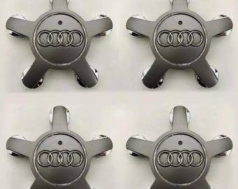 Tapacubos centrales para ruedas Audi de 4 x 135 mm, color gris, juego de 4, calidad OEM, emblema 4F0601165N, tapacubos para ruedas, pieza original, nuevo