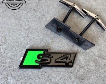 Audi S4 Grille Emblem Glossy Black with Green High-Quality Front Badge Stylish OEM Replacement Sleek and Sporty Upgrade New
