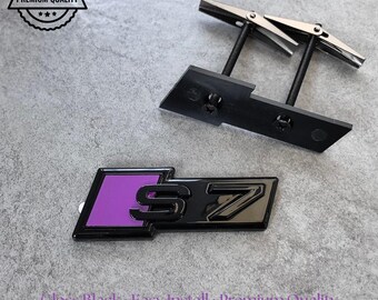 Audi S7 Grille Emblem Glossy Black with Purple High-Quality Front Badge Stylish OEM Replacement Sleek and Sporty Upgrade New