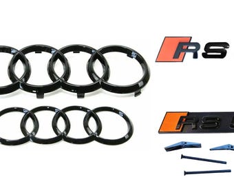 Ensemble Audi noir brillant/orange, bagues avant de 273 mm et anneaux arrière de 192 mm, emblèmes arrière et calandre RS5, look OEM, finition haut de gamme