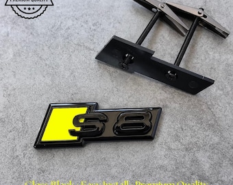 Audi S8 Grille Emblem Glossy Black with Yellow High-Quality Front Badge Stylish OEM Replacement Sleek and Sporty Upgrade New