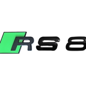 Audi RS8 Custom Emblem Rear Badge Audi Sport Models Glossy Black with Green 3D Universal Fit Premium Quality Original New
