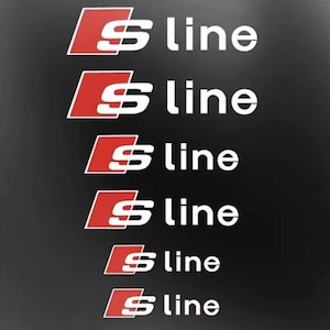 Può includere: Sei loghi S line disposti verticalmente in una colonna. Ogni logo presenta un parallelogramma rosso contenente una lettera S bianca, seguita dalla parola line in lettere minuscole bianche. Il design è presentato su uno sfondo grigio scuro.