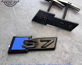 Audi S7 Grille Emblem Glossy Black with Blue High-Quality Front Badge Stylish OEM Replacement Sleek and Sporty Upgrade New