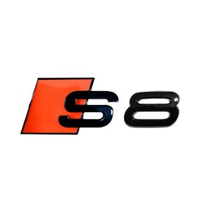 Audi S8 Custom Emblem Rear Badge Audi Sport Models Glossy Black with Orange 3D Universal Fit Premium Quality Original New