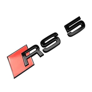 Audi RS5 Custom Emblem Rear Badge Audi Sport Models Glossy Black with Red 3D Universal Fit Premium Quality Original New