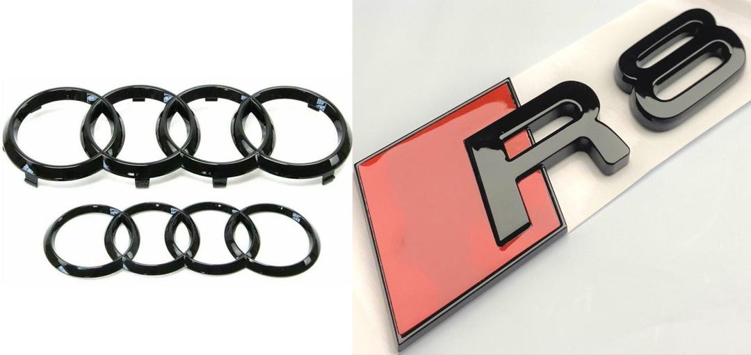 Audi R8 SET Full Glossy Black\red Emblem 175mm Front Ring and 192mm ...