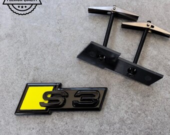 Audi S3 Grille Emblem Glossy Black with Yellow High-Quality Front Badge Stylish OEM Replacement Sleek and Sporty Upgrade New