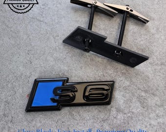 Audi S6 Grille Emblem Glossy Black with Blue High-Quality Front Badge Stylish OEM Replacement Sleek and Sporty Upgrade New