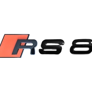 Audi RS8 Custom Emblem Rear Badge Audi Sport Models Glossy Black with Orange 3D Universal Fit Premium Quality Original New