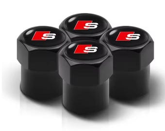 Audi S Metal Valve Stem Caps 4pcs 3D S Line Logo Tire Covers For Sline A3 A1 A4 B8 B7 A6 C7 A5 A7 A8 B9 B6 C6 Q2 Q3 Q5 Q7 Q8 Premium Black