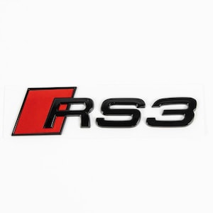 Audi RS3 Custom Emblem Rear Badge Audi Sport Models Glossy Black with Red 3D Universal Fit Premium Quality Original New
