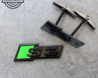 Audi S3 Grille Emblem Glossy Black with Green High-Quality Front Badge Stylish OEM Replacement Sleek and Sporty Upgrade New