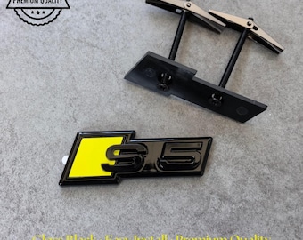 Audi S5 Grille Emblem Glossy Black with Yellow High-Quality Front Badge Stylish OEM Replacement Sleek and Sporty Upgrade New