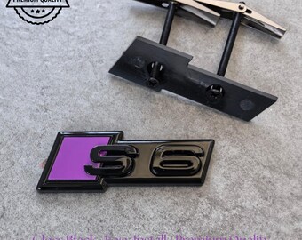 Audi S6 Grille Emblem Glossy Black with Purple High-Quality Front Badge Stylish OEM Replacement Sleek and Sporty Upgrade New