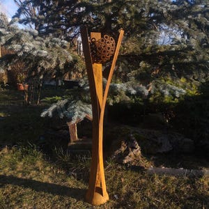 40&quot; Rusted Metal Garden Sculpture –  Elegant Bowl Column (1 m) – Outdoor Yard Art & Planter