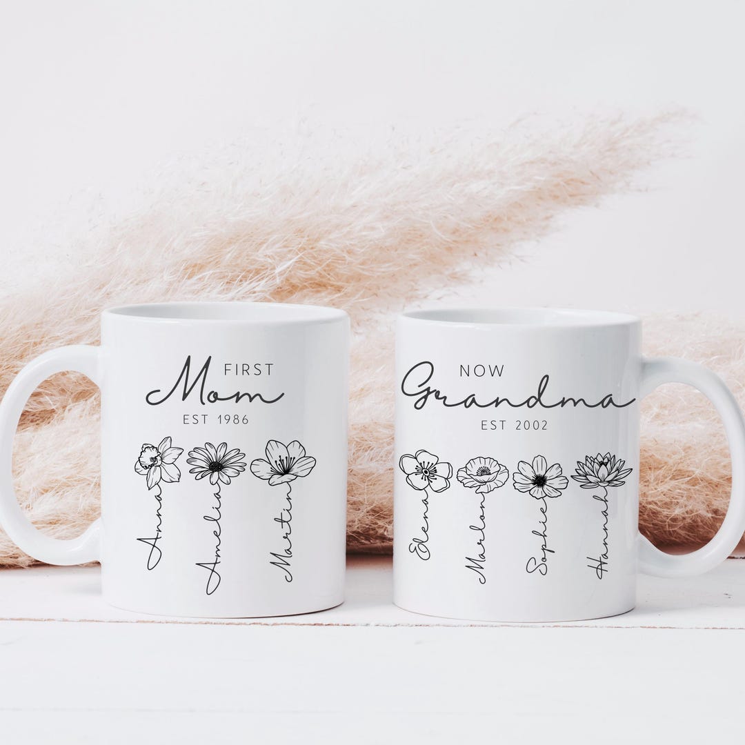 First Mom Now Grandma: Mamas Garden Mug, Birth Flowers, Personalized ...