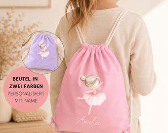 Turnbeutel Kinder Personalisiert, Ballerina Beutel mit Name, Sport Tasche Ballett Tanzen, Geschenk Mädchen Schule, Kindergarten Rucksack