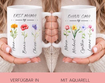 Oma Tasse Personalisiert: Geburtsblume, Namen Kinder Enkelkinder, Oma Blumen Becher, Erst Mama Dann Oma, Geschenk Muttertag, Mamas Garden