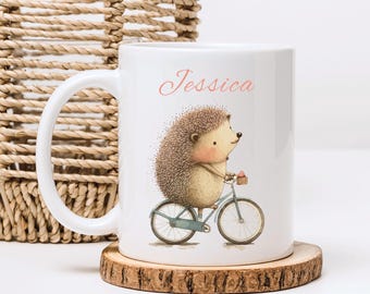Personalisierte Tasse, Igel, Tasse, Aquarell, Tasse mit Namen, Igel Geschenk, Kindertasse, Tasse, Becher, Geschenkidee, Geschenk, Fahrrad
