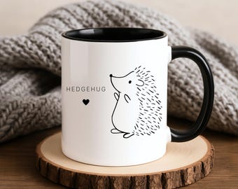 Hedgehug, Tasse Igel, Tasse Herz, Igel Geschenk, Kaffeetasse, Minimalistisch, Schwarz, Hedgehog Mug, Geschenkidee, Geschenk, Igel, Waldtiere