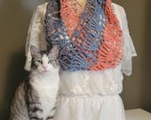 Lacy Cowl- Crochet Scarf- Pinks, Blues, Purples- Ready to Ship - Ladies' Cowl- Fall Neck Scarf- Winter Scarf- Women's Scarf- Free Shipping