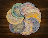 Crochet Hotpad--Ready to Ship--Thick Round Potholder--Multicolor- Blues, Greens, Yellows, Reds-- Trivet