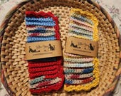 2 Crocheted Dishcloths- 100% Cotton Handmade- Multicolor- Rainbow, Blue, Red, Green, Yellow, Variegated
