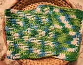 2 Crocheted Dishcloths- 100% Cotton Handmade- Multicolor- Blues, Greens