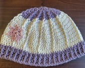 Soft Snowflake Hat- Handmade Winter Hat- Pinks, Purples, Cream- Ready to Ship - Ladies' Crochet Hat