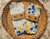 2 Crocheted Dishcloths- 100% Cotton Handmade- Multicolor- Blue, Yellow