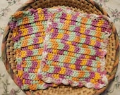 2 Crocheted Dishcloths- 100% Cotton Handmade- Multicolor- Pinks, Oranges