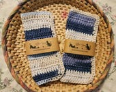 2 Crocheted Dishcloths- 100% Cotton Handmade- Multicolor- Navy Blue, Rustic Stripes