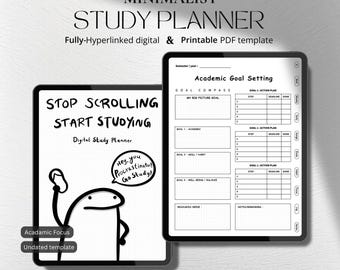 Minimalistyczny cyfrowy planer nauki: śledzenie prokrastynacji (plik PDF do druku)