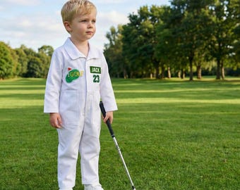 Traje de golf personalizado para bebé con nombre, mono de golf personalizado para niño, disfraz de golf para el primer cumpleaños de niño pequeño, traje de cumpleaños con temática de golf
