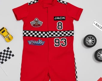 Baby Rennauto Overall Geburtstag Outfit, Bio-Baumwolle Baby Boy Geschenk, Halloween Kostüm, Kinder Racing Overall, Geburtstagsanzug, Racing Overall
