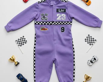 Traje de carreras para niños, disfraz de carreras de manga larga para bebés, regalo navideño para niños, atuendo personalizado para bebés pequeños, sesión de fotos de primer cumpleaños.