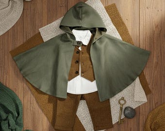 Baby Cloak and Vest Costume Medieval Style Outfit for Ren Faire, Cosplay & 1st Birthday Toddler Suit