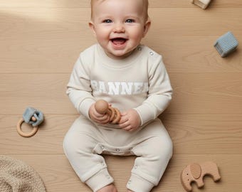 Conjunto personalizado para recién nacido, mameluco con letras acolchadas, ropa minimalista para bebé, regalo para baby shower
