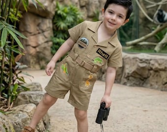 Conjunto de explorador de safari para niños pequeños, disfraz de cumpleaños de la selva personalizado, ropa para fiestas de temática salvaje.