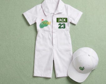Conjunto personalizado para sesión de fotos de cumpleaños con temática de golf, pelele con nombre personalizado, conjunto para el primer cumpleaños de un pequeño golfista, conjunto para fotos de cumpleaños con temática de golf.