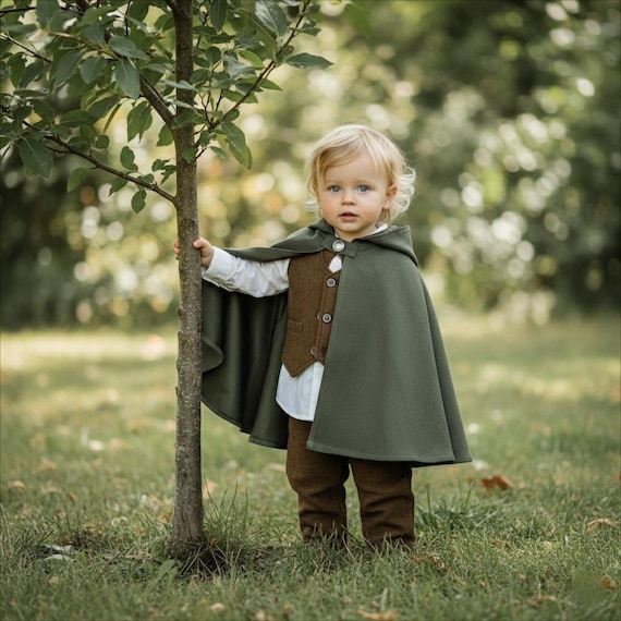 Baby Cloak and Vest Costume Medieval Style Outfit for Ren Faire, Cosplay & 1st Birthday Handmade Toddler Suit 2