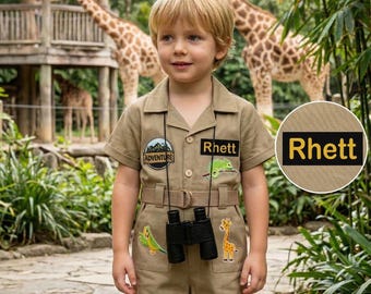 Conjunto de safari personalizado para niño pequeño, conjunto de cumpleaños "Wild One" para niño, conjunto de cumpleaños de safari en la jungla, conjunto para sesión de fotos con pastel, conjunto para bebé niño