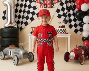 Traje de coche de carreras para niños pequeños, traje de carreras personalizado, disfraz morado de manga larga, traje para sesión de fotos de bebé, regalo para niños