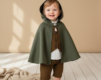 Handcrafted Baby Cloak Costume Renaissance Style Outfit with Shirt, Vest, Pants – Kids Fantasy Dress Up for Faire