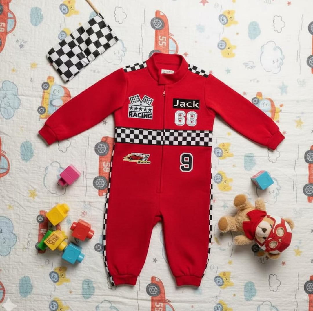 Baby Racer Style Red Long Sleeve Racer Jumpsuit Baby Racing Outfit Two Fast Toddler ...