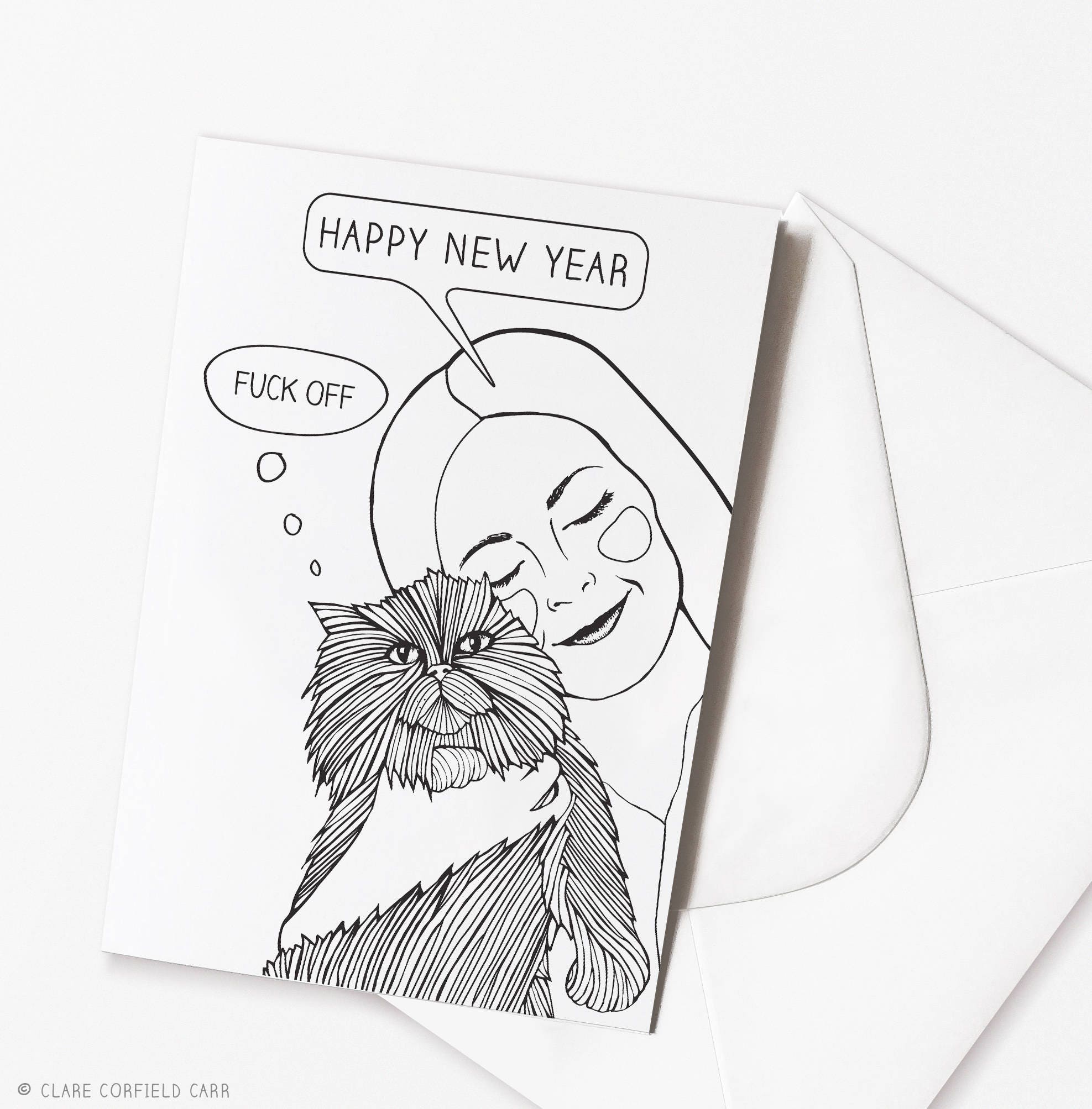Funny Happy New Year Card Funny Cat Card Etsy UK