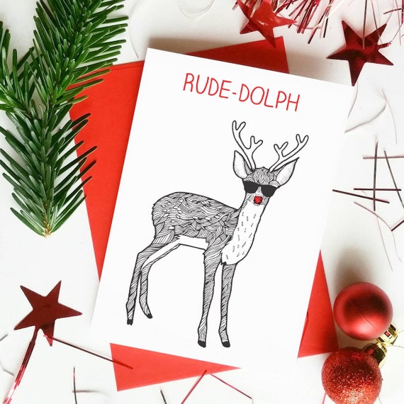 Natale Immagini Divertenti.Cartoline Di Natale Divertenti Rudedolph Rudolph Pun Etsy
