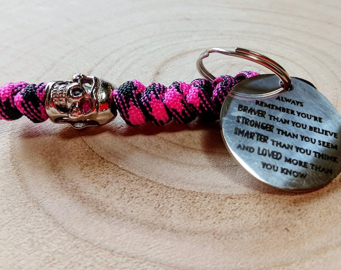 Paracord Keyring with Skull Bead and Inspirational Quote