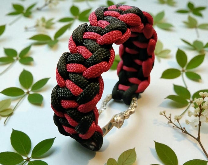 Paracord Bracelet Adjustable Red and black to fit 6.5-7.5 inches